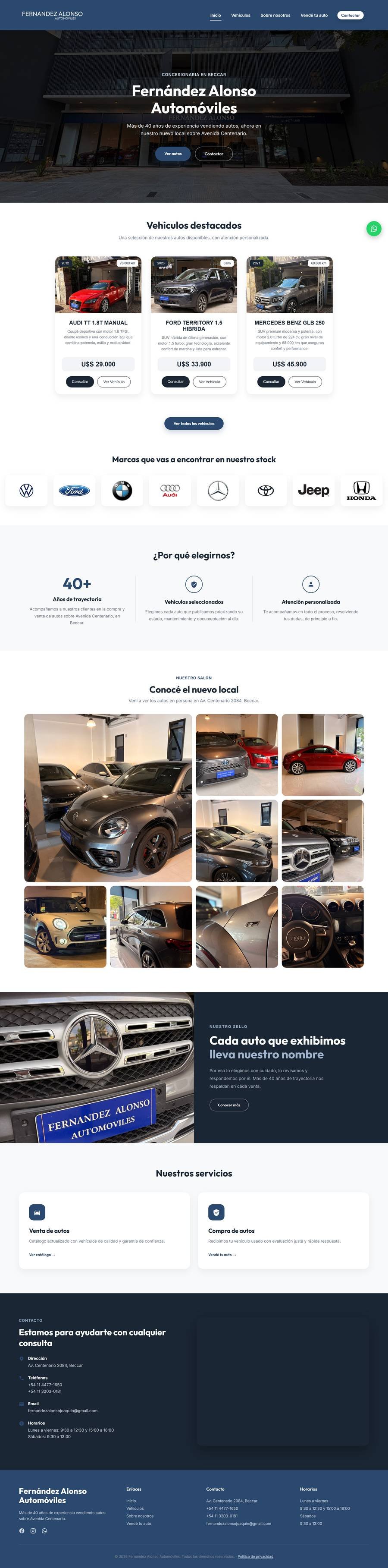 Web de Fernández Alonso Automóviles (se recorre al pasar el mouse)