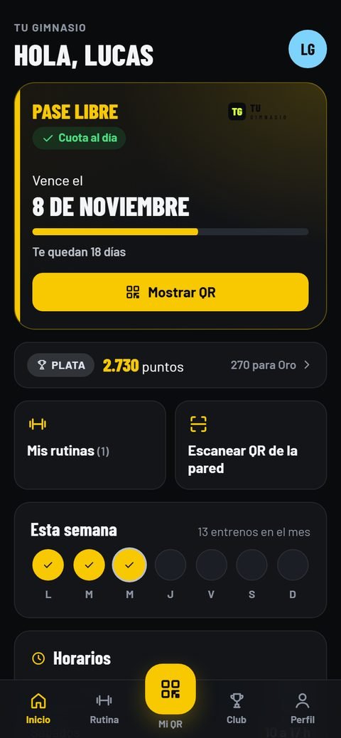 App del socio en el celular, con su cuota y su QR