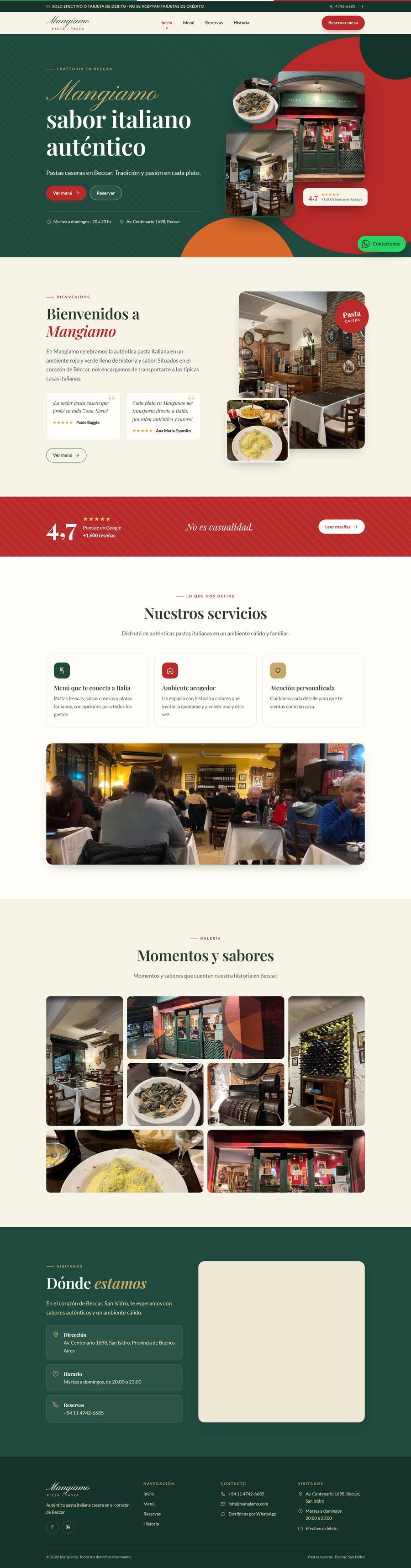 Web de Mangiamo (se recorre al pasar el mouse)